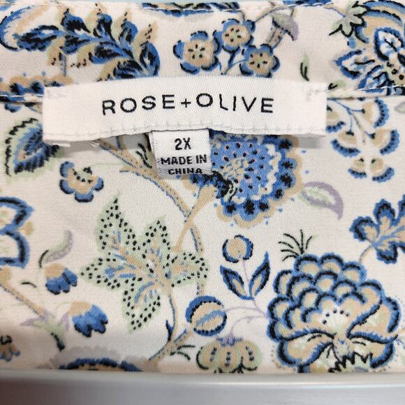 Rose + Olive Blouse Size 2X Floral Paisley Pleated Boho Peasant Artsy Office - Picture 8 of 9